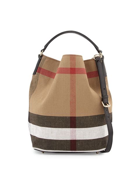 burberry ashby medium check print bucket bag saddle|BURBERRY Canvas Mega Check Medium Ashby Bucket Bag .